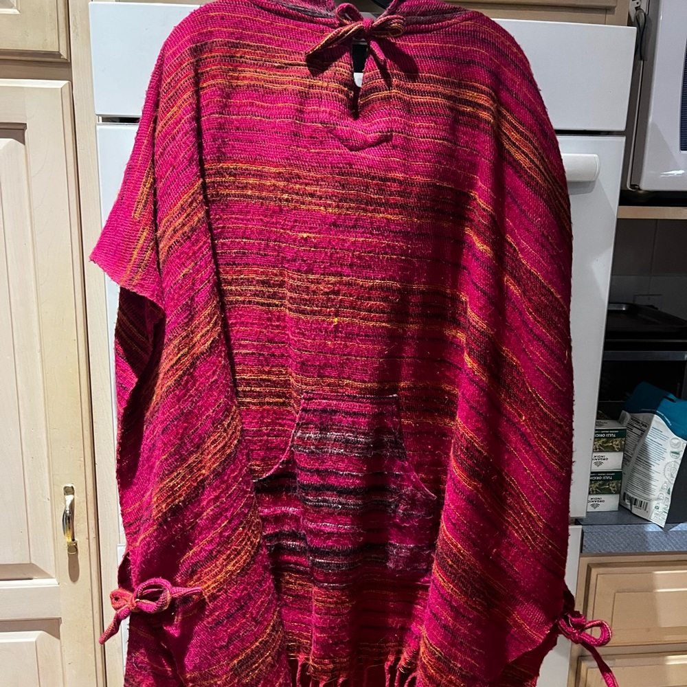 Hooded colorful poncho with hood